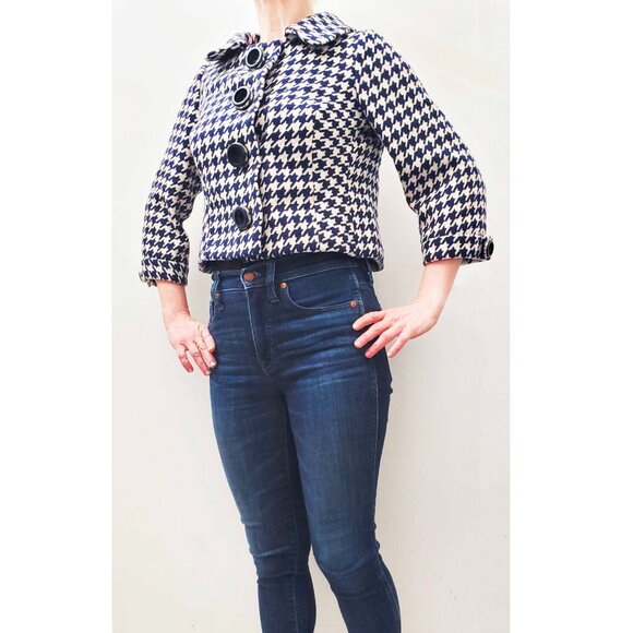 1960s VTG Sylvides Creations Paris Womens Houndstooth Wool Cropped Swing Jacket - Picture 14 of 16